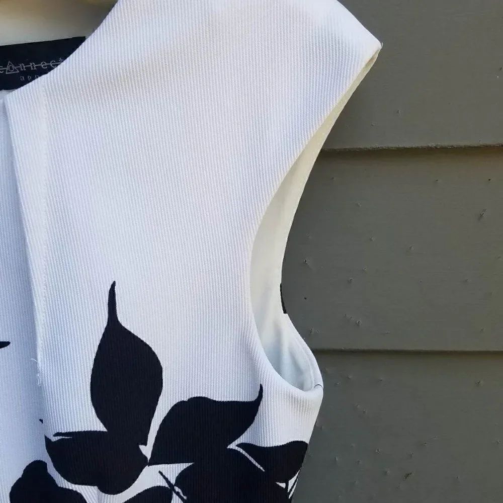 Connected Black White Floral Belted Dress size 10 - Picture 8 of 12
